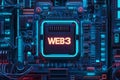 A digital illustration of a microchip labeled Ã¢â¬ÅWeb3,Ã¢â¬Â symbolizing the decentralized internet